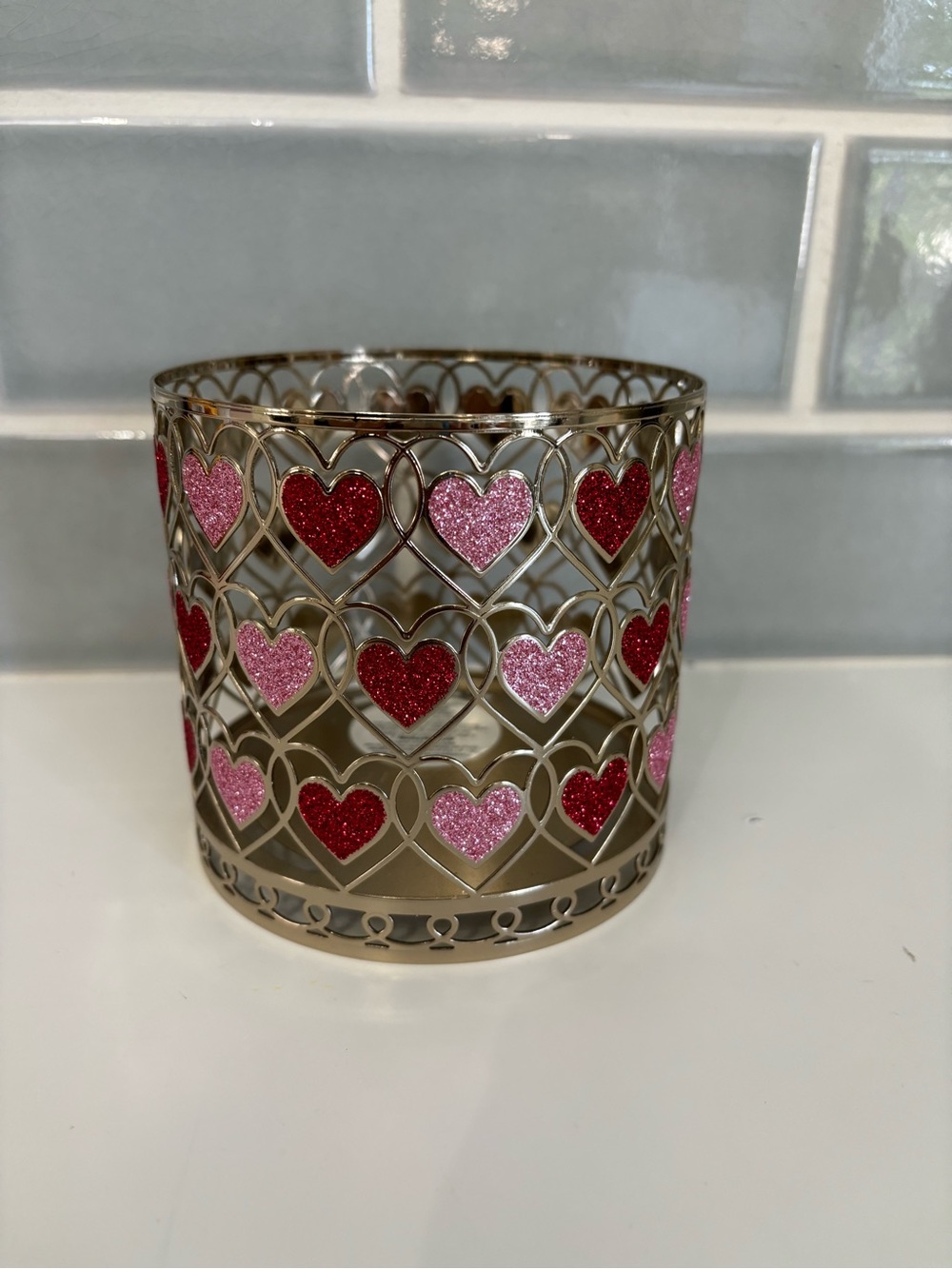 Bath & Body Works Candle Sleeve Holder 3 Wick Candles Valentines Day Hearts